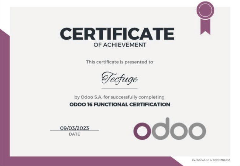 Odoo ERP certificate